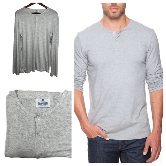 Mizzen+Main Other - Mizzen + Main The Henley Long Sleeve Gray Shirt Size Medium Trim Fit Roll Tab